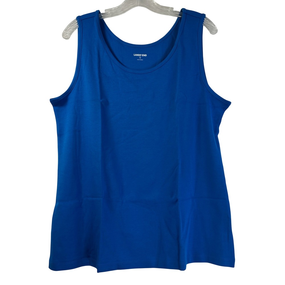 Lands End Womens XL Vibrant Blue Cotton Interlock Tank Top 430353 Scoop Neck